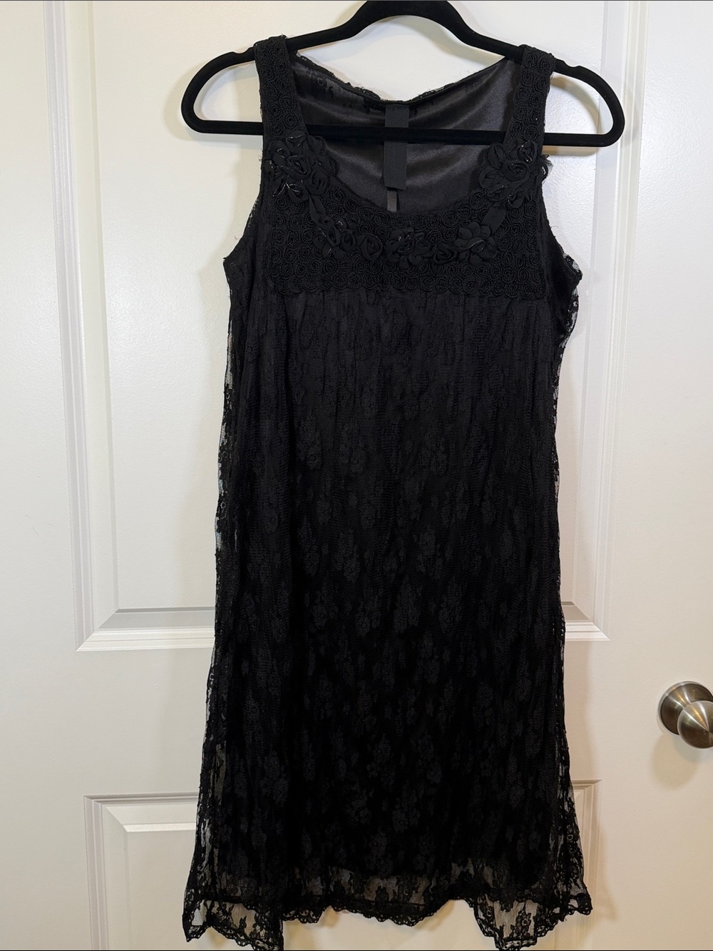 Black Lace Tank Mini Dress with Floral Neckline
